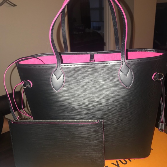 Authentic Louis Vuitton Neverfull MM Noir/hotpink - Picture 4 of 8